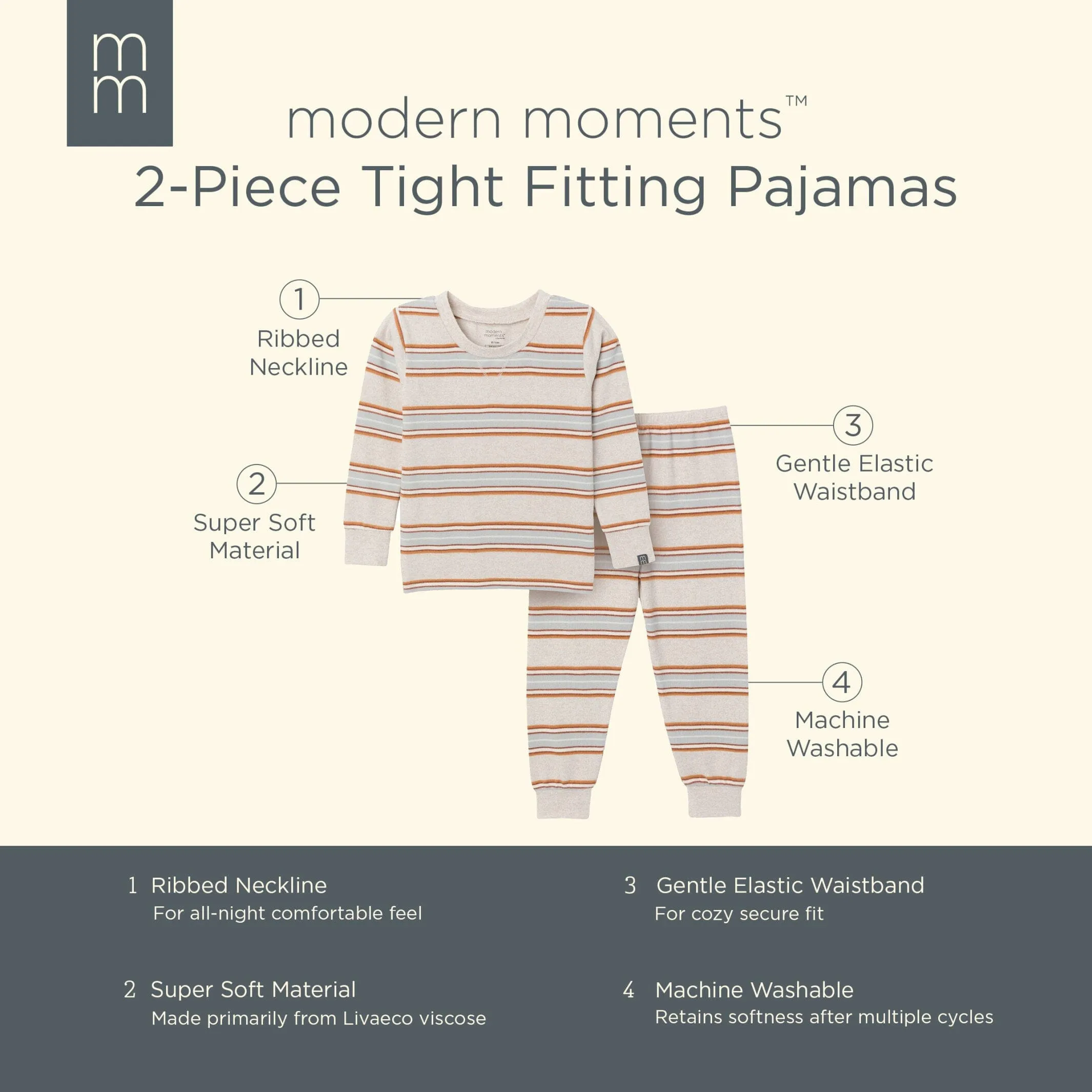 2-Piece Infant & Toddler Neutral Oatmeal Heather Stripe Hacci Pajama Set