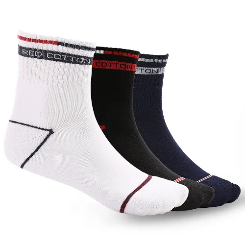 3-Piece Set Of Men's Comfortable Mid Calf Socks - (White - Black - Navy)