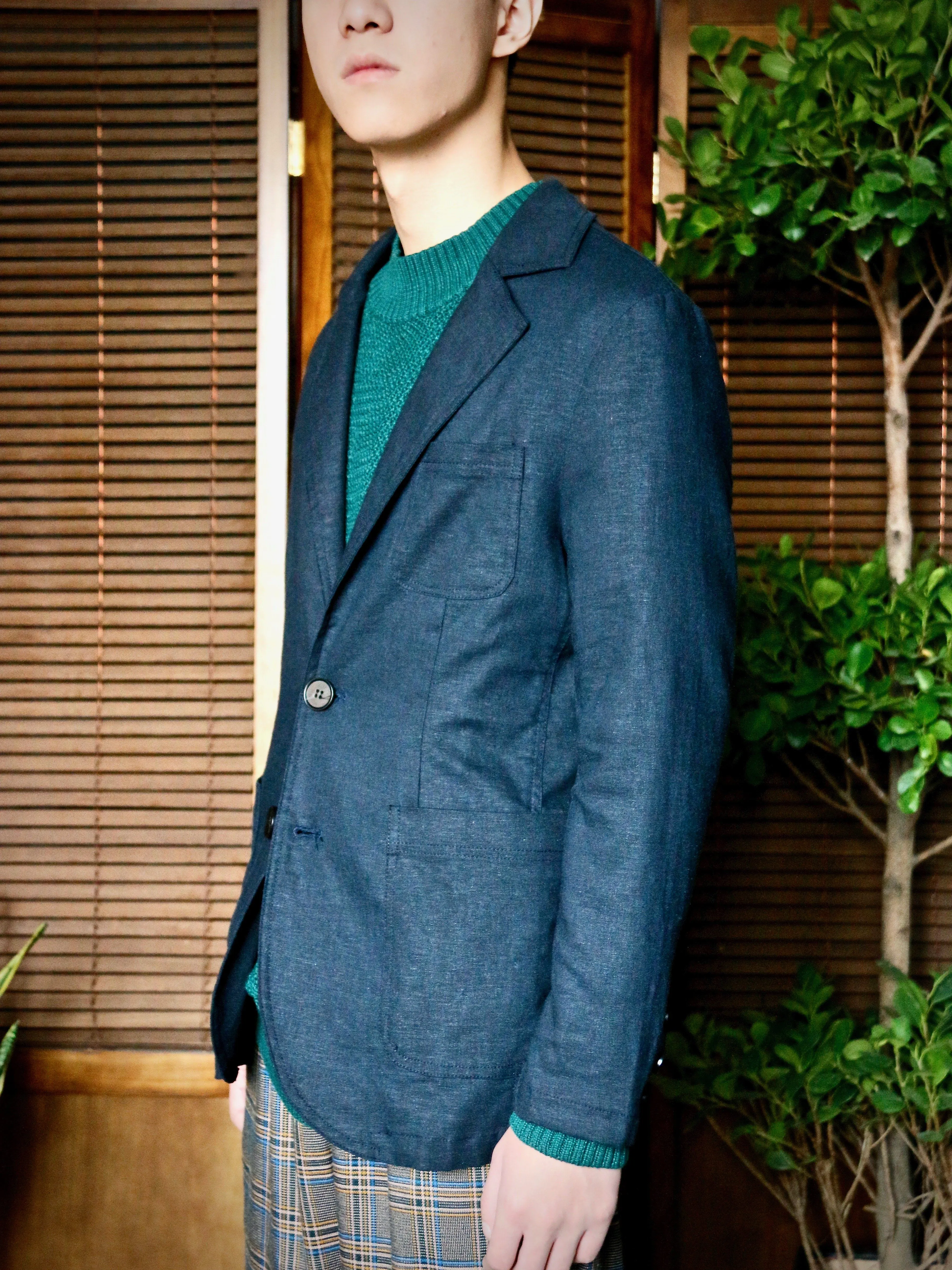 3-Pocket 2-Button Navy Linen Summer Blazer