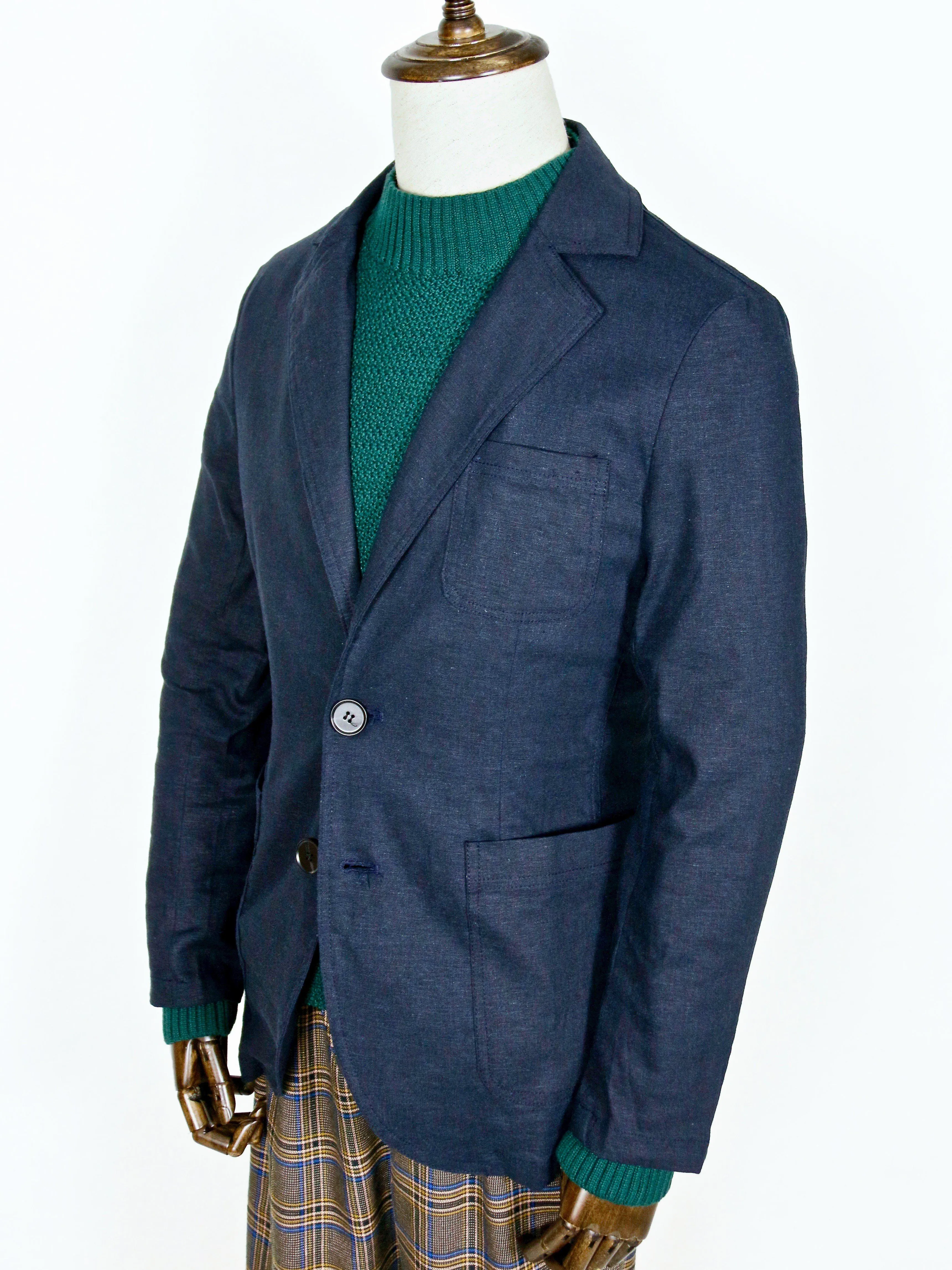 3-Pocket 2-Button Navy Linen Summer Blazer