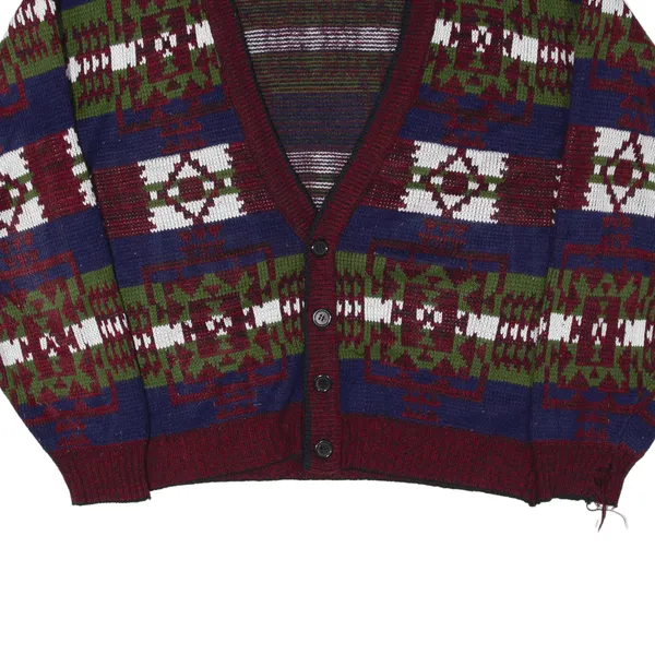 ATLANTIC TRADERS Patterned Cardigan Red Crazy Pattern Chunky Knit V-Neck Mens XL