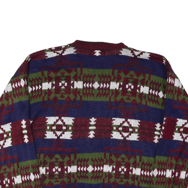 ATLANTIC TRADERS Patterned Cardigan Red Crazy Pattern Chunky Knit V-Neck Mens XL