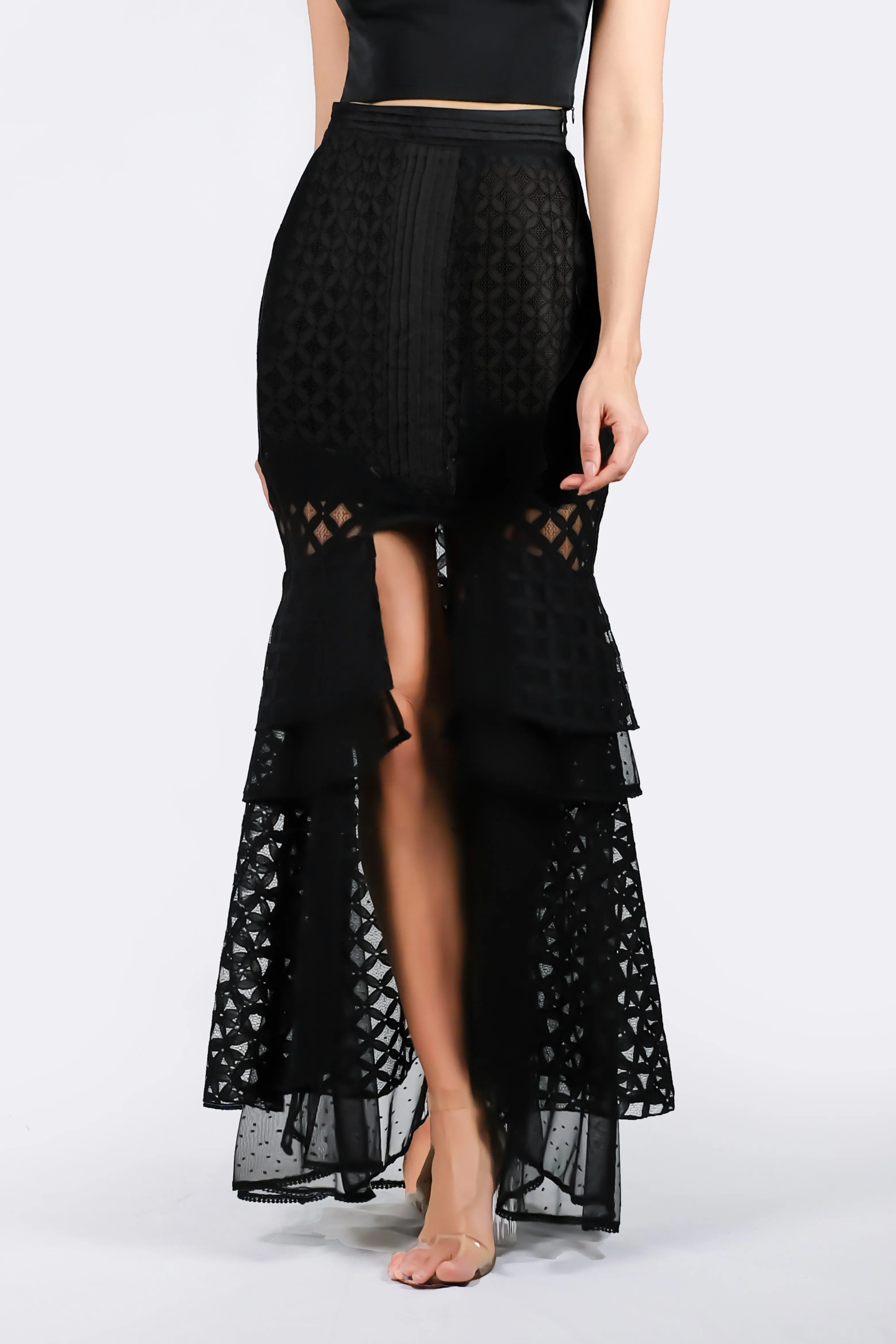 AW'18 Lace Mermaid Maxi Skirt - Black