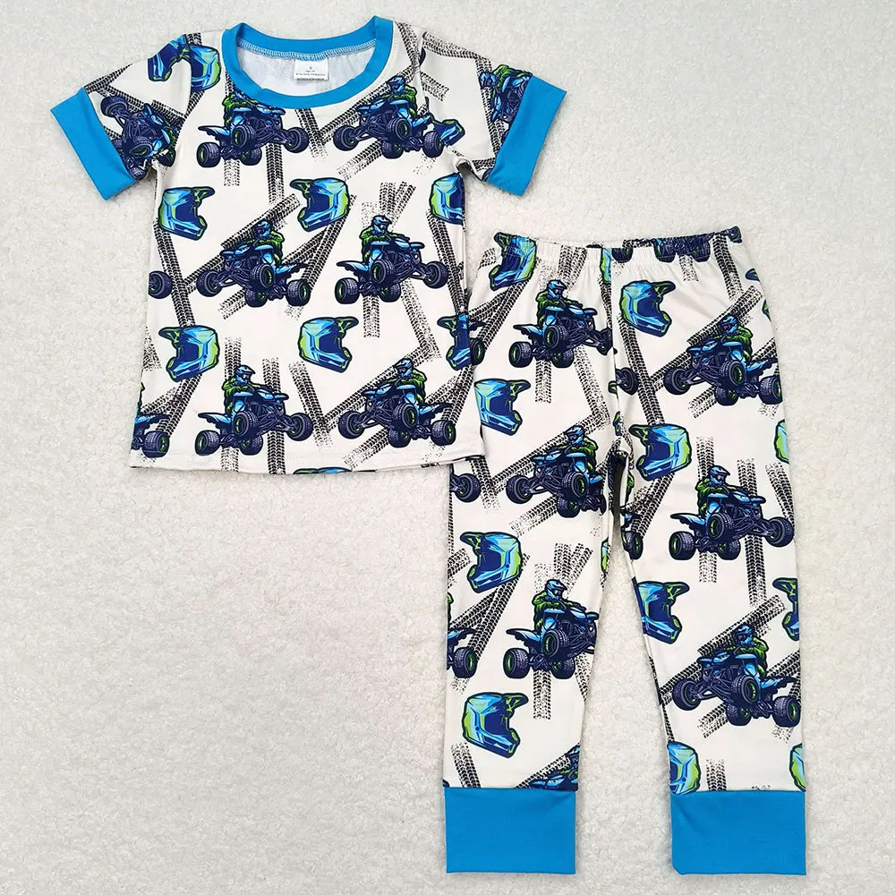 Baby Boys Pajamas Blue Motobike Shirt Top Pants Pajamas Sets BSPO0354