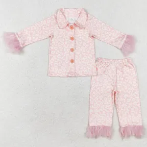 Baby Girls Pajamas Pink Leopard Buttons Top Pants Fur Pajamas Sets GLP1258