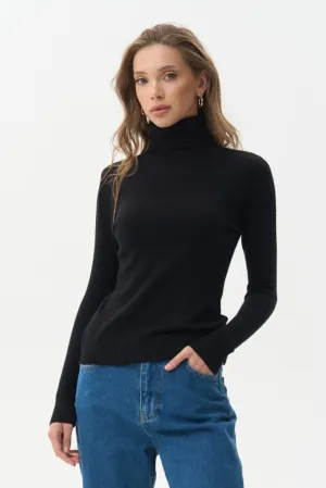 Black Basic Knit Turtleneck Sweater