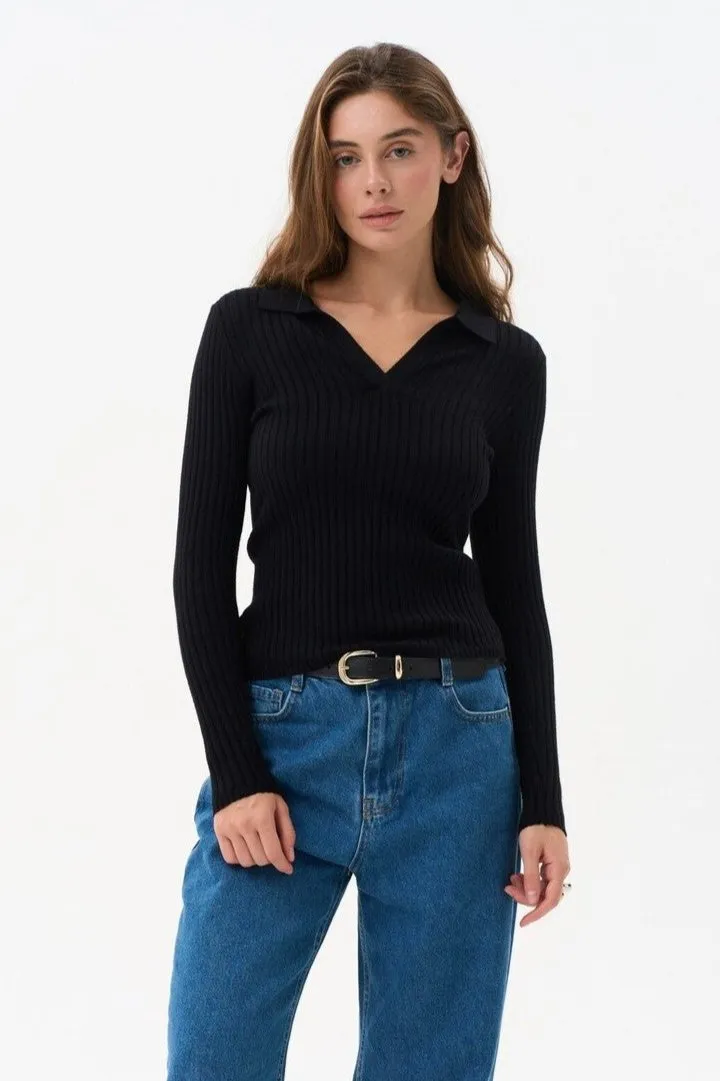 Black Polo Collar Long Sleeve