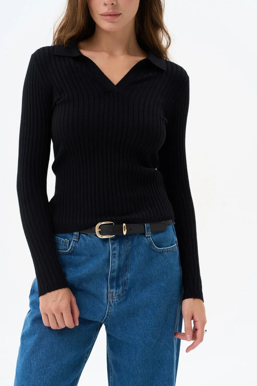 Black Polo Collar Long Sleeve