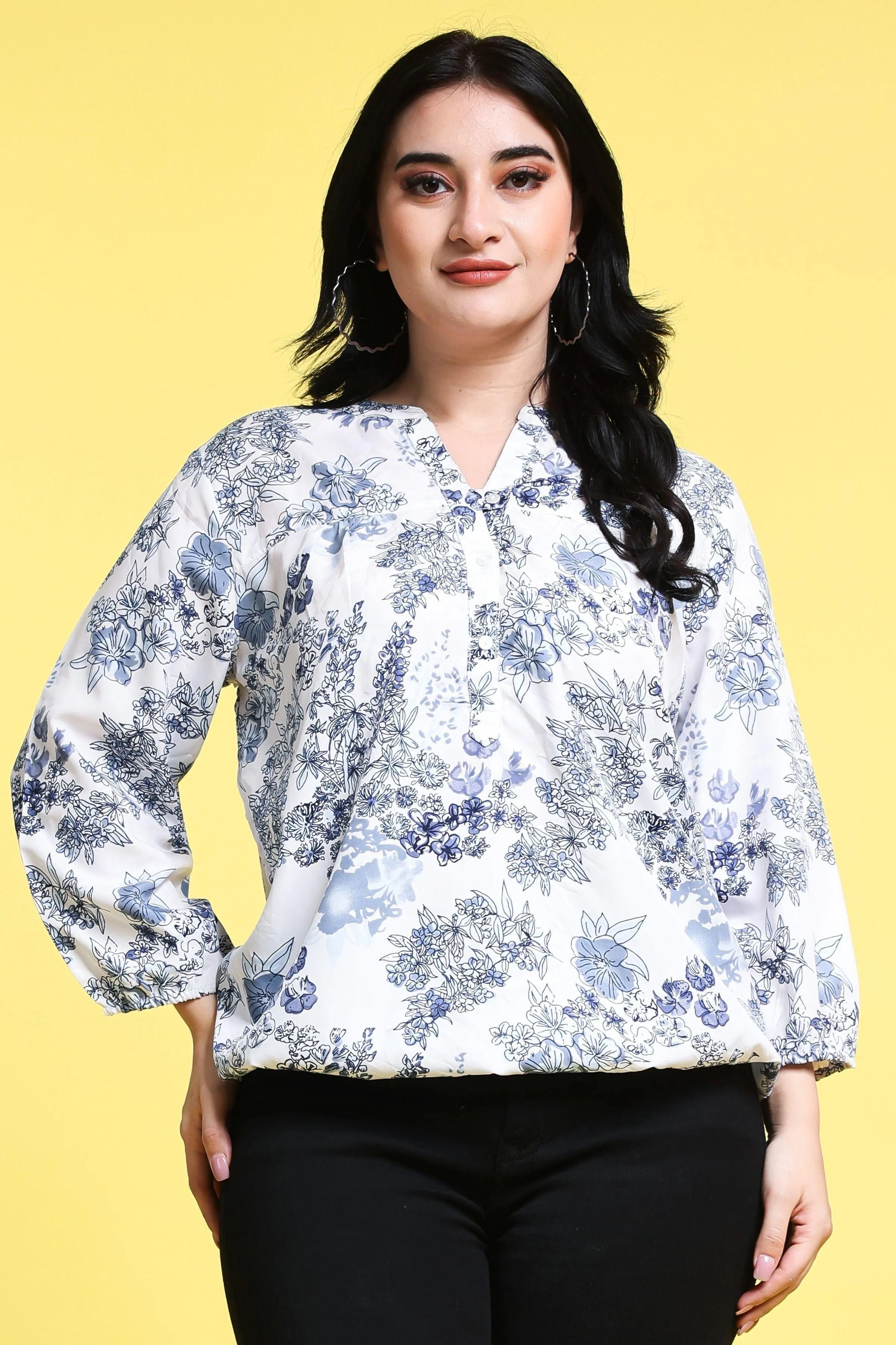 Blue & White Floral Printed Top