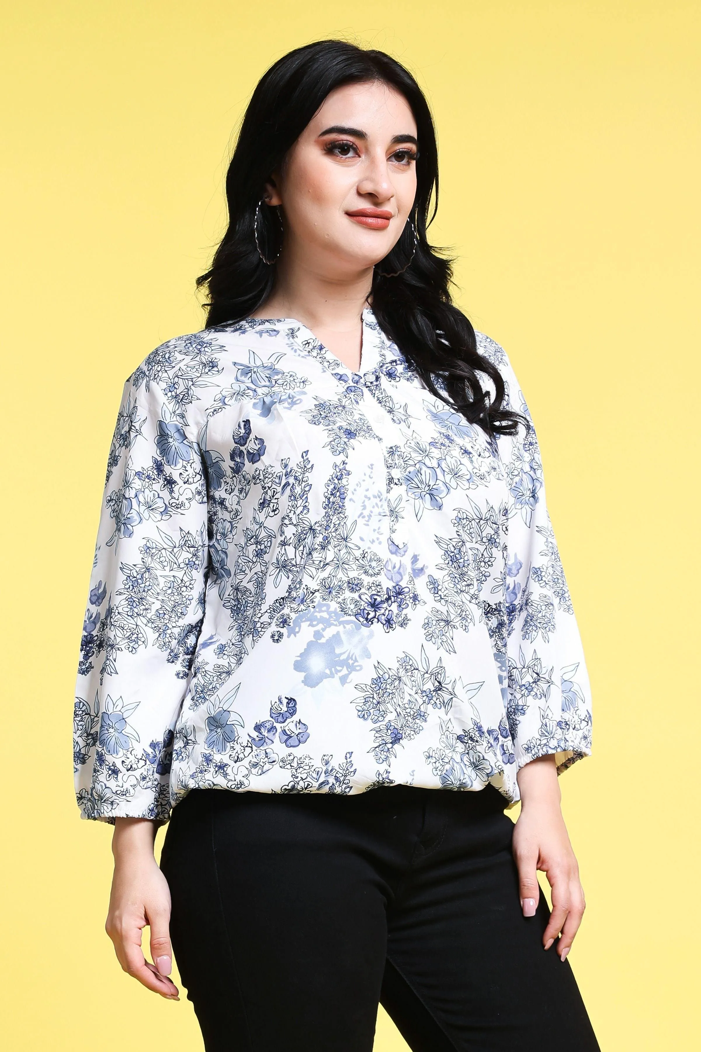 Blue & White Floral Printed Top