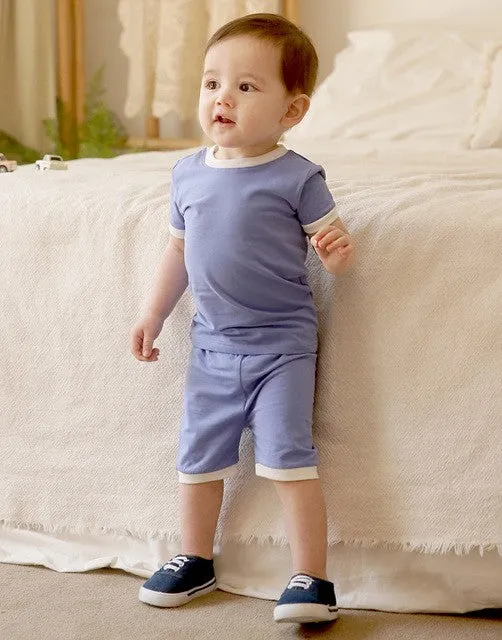 Blue Macaron Short Sleeve Pajamas