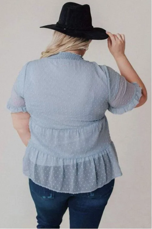 Blue Plus Size Mock Neck Ruffled Top