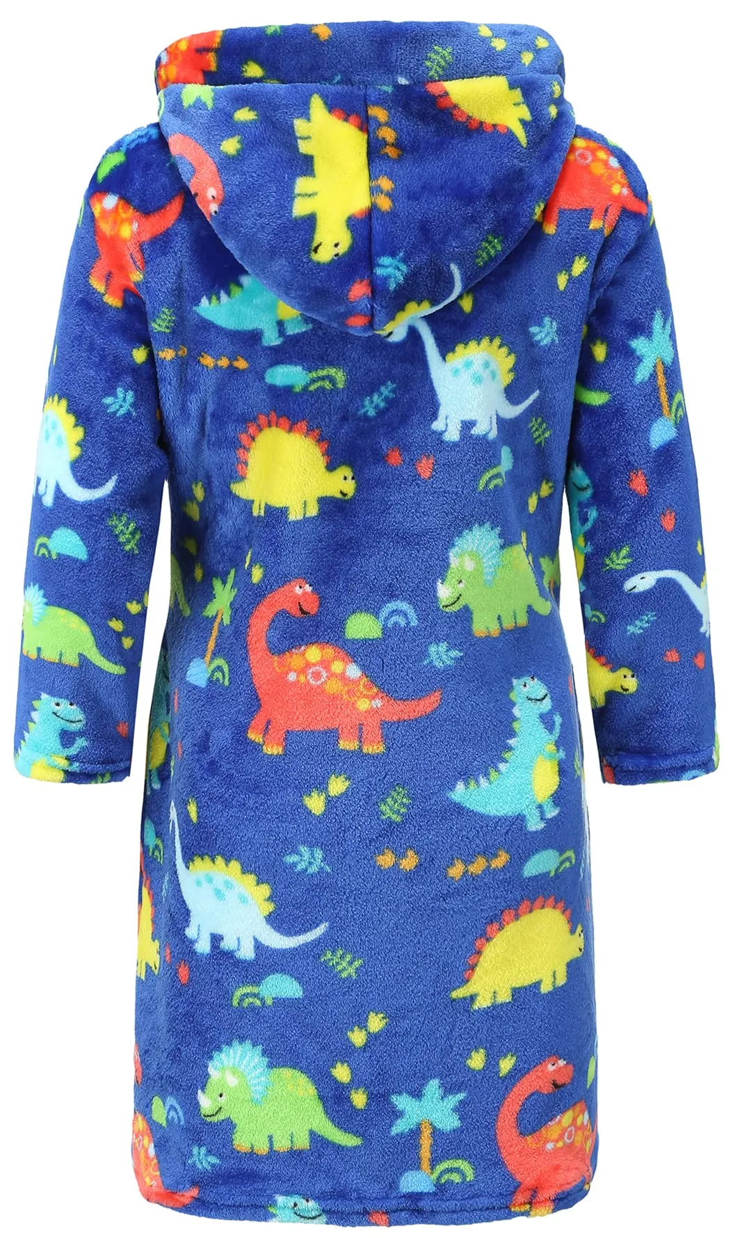 BTPEIHTD Kids Hooded Bathrobe Girls Soft Plush Hooded Flannel Pajamas Sleepwear Boys Spa Robe Blue Dinosaur 7-8 Years