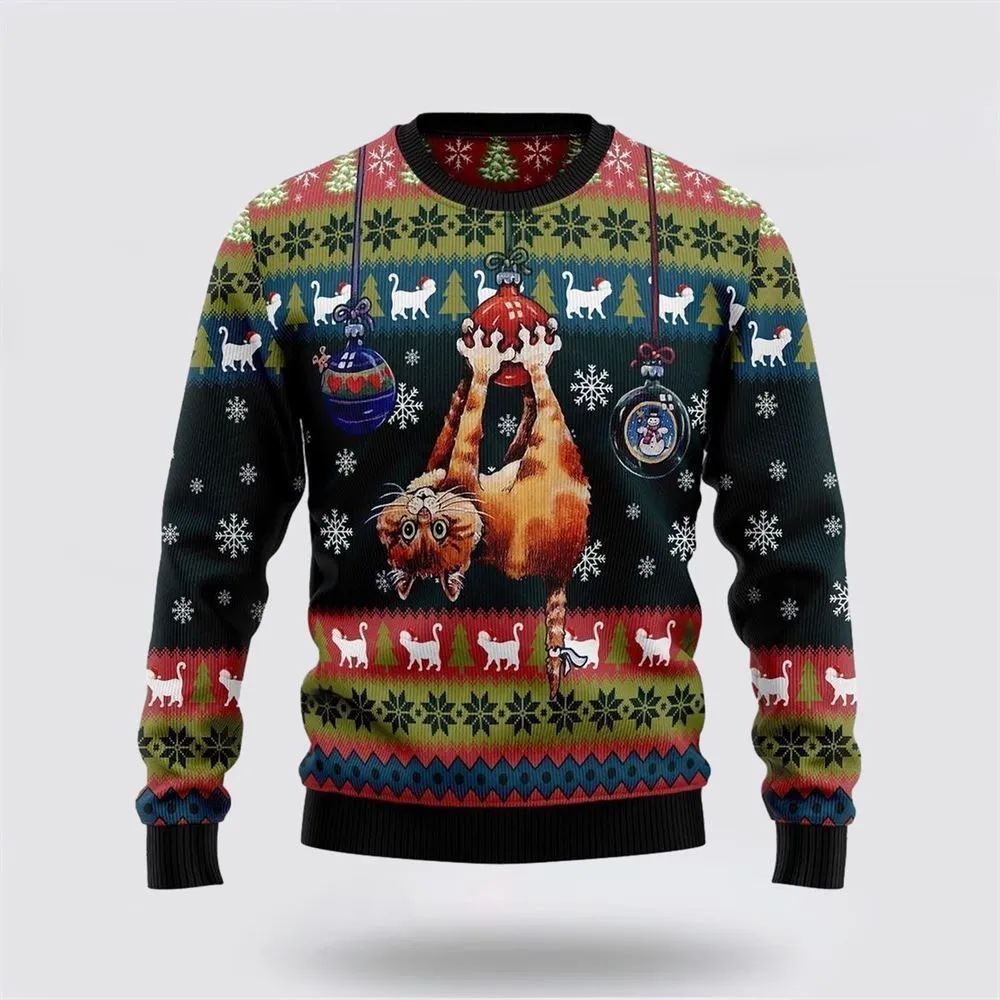 Cat Hanging On Xmas Tree Ugly Christmas Sweater For Men And Women, Best Gift For Christmas, Christmas Fashion Winter