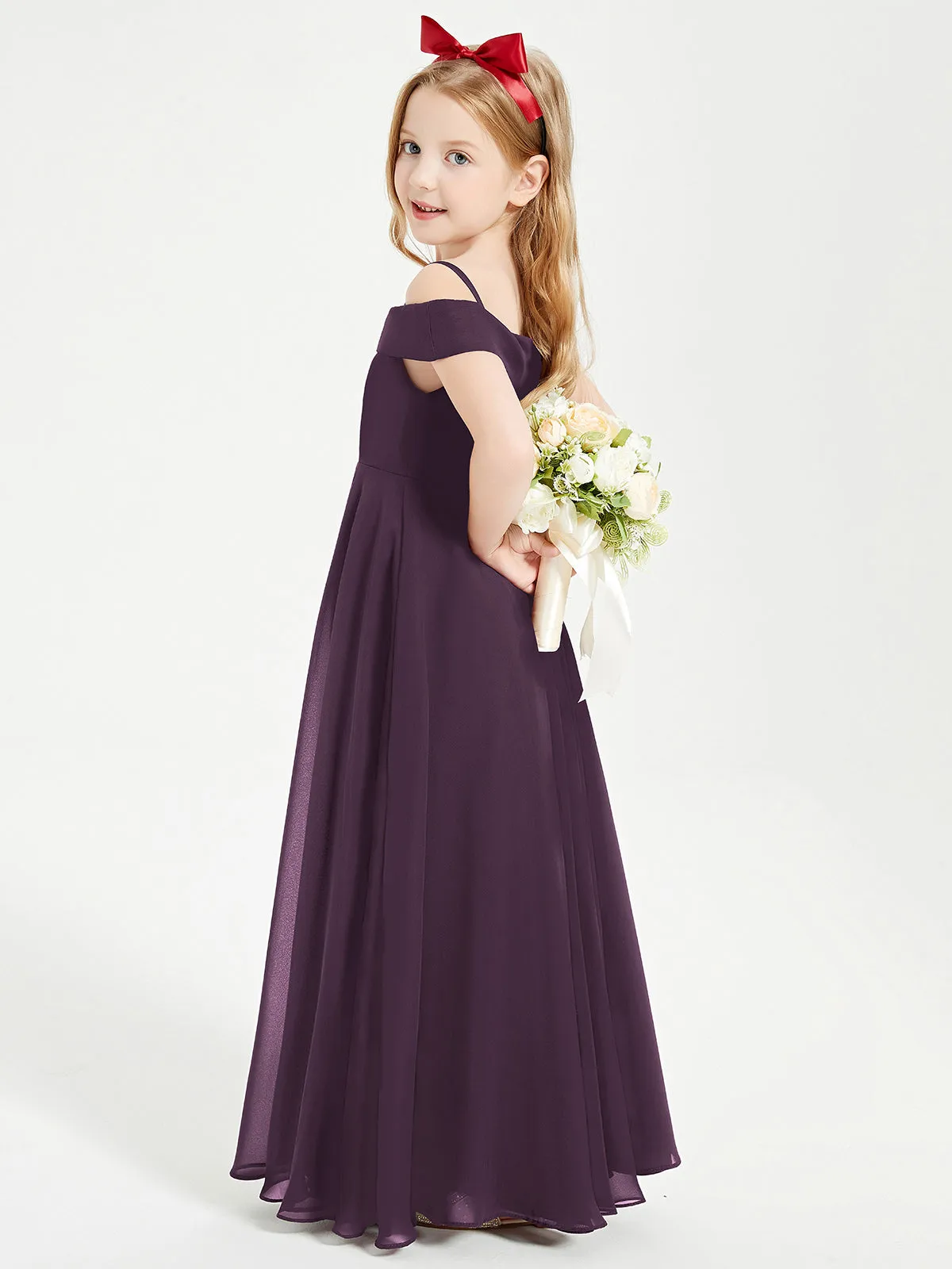 Chic Junior Bridesmaid Dresses Off the Shoulder Plum