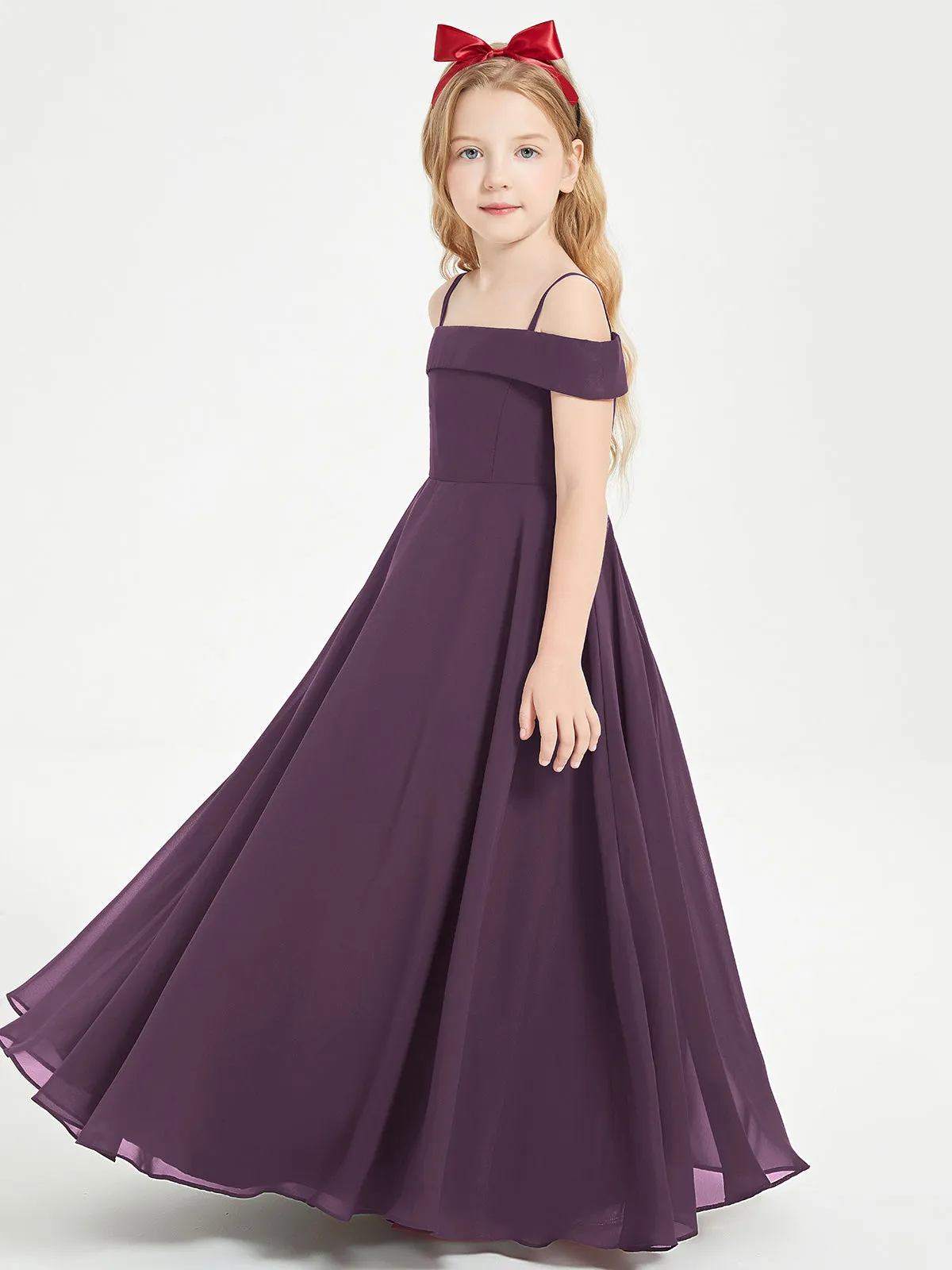 Chic Junior Bridesmaid Dresses Off the Shoulder Plum