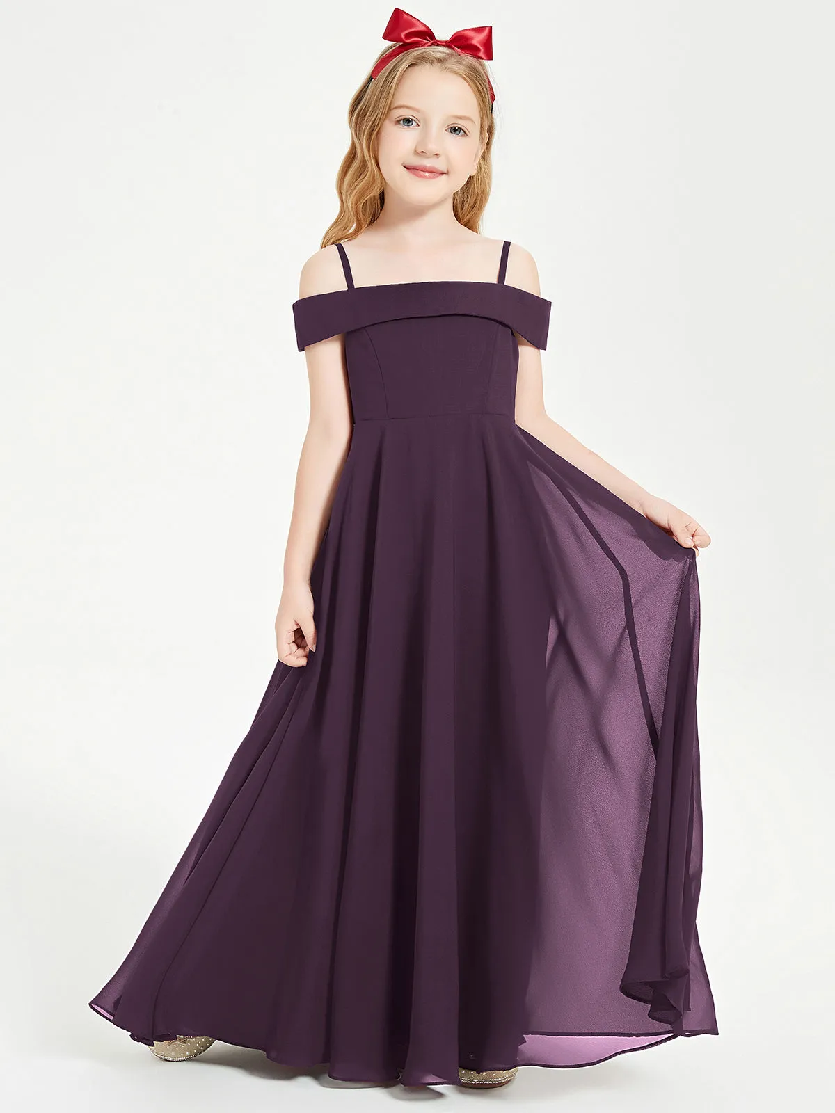 Chic Junior Bridesmaid Dresses Off the Shoulder Plum