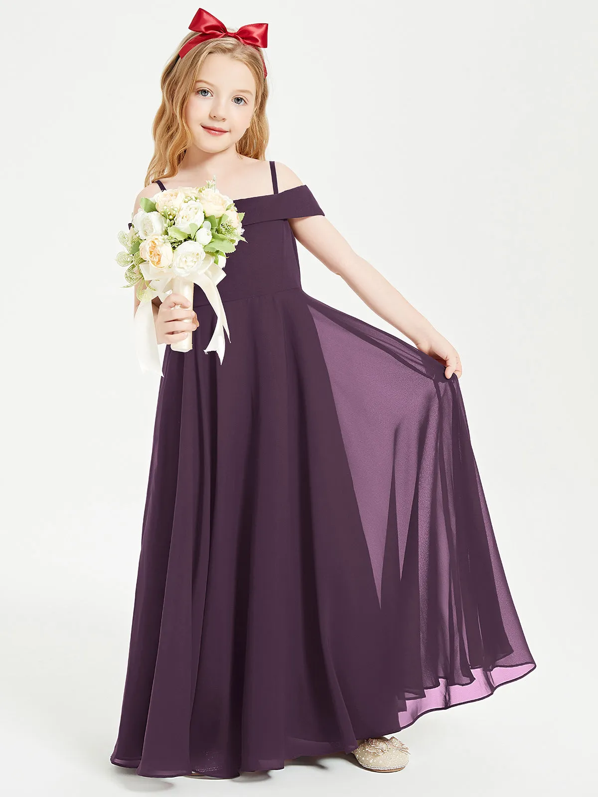 Chic Junior Bridesmaid Dresses Off the Shoulder Plum