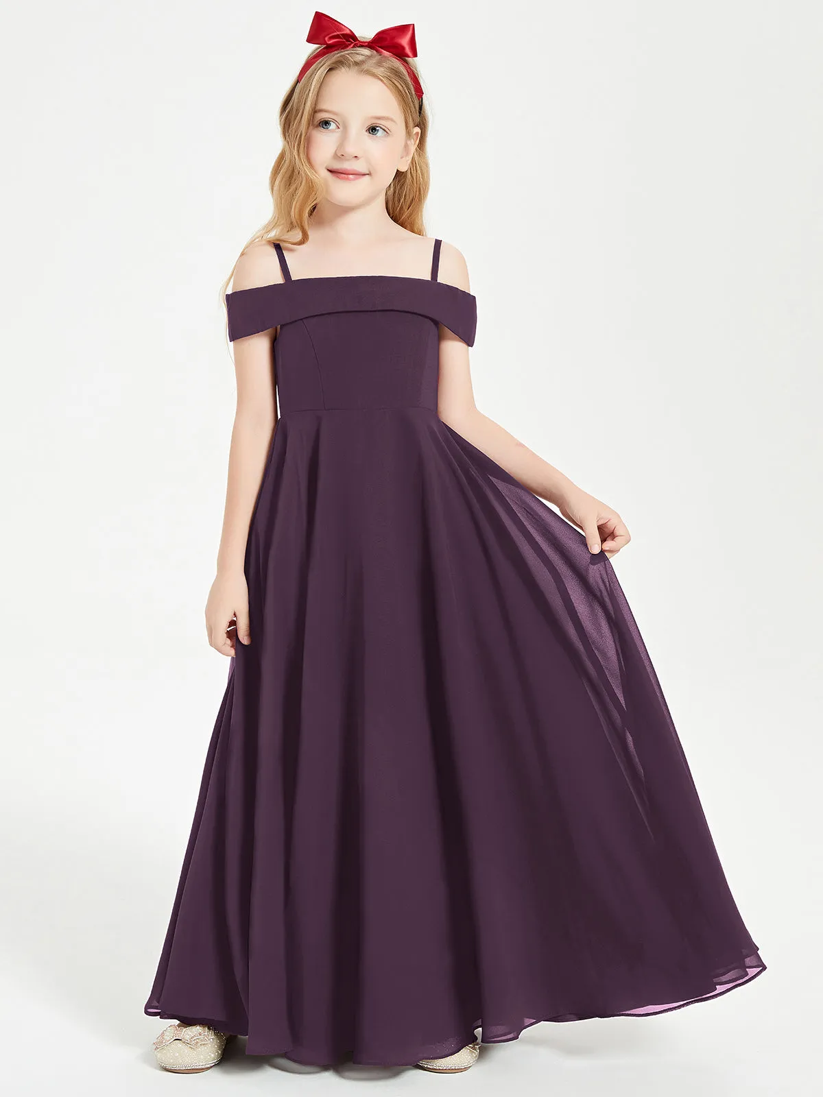 Chic Junior Bridesmaid Dresses Off the Shoulder Plum