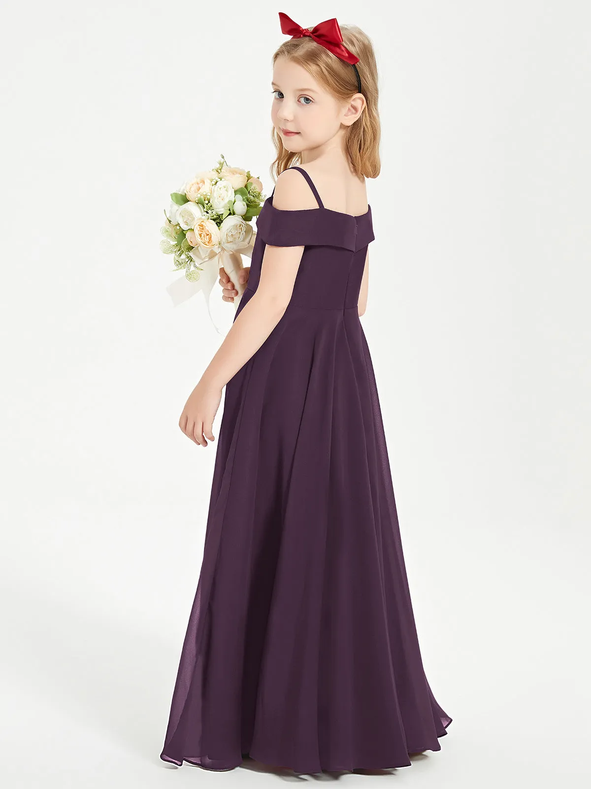 Chic Junior Bridesmaid Dresses Off the Shoulder Plum