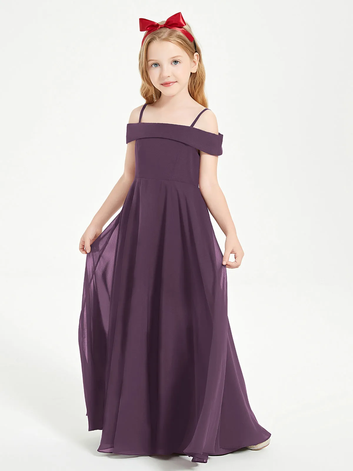 Chic Junior Bridesmaid Dresses Off the Shoulder Plum