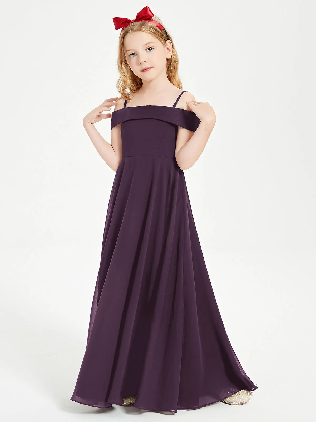 Chic Junior Bridesmaid Dresses Off the Shoulder Plum