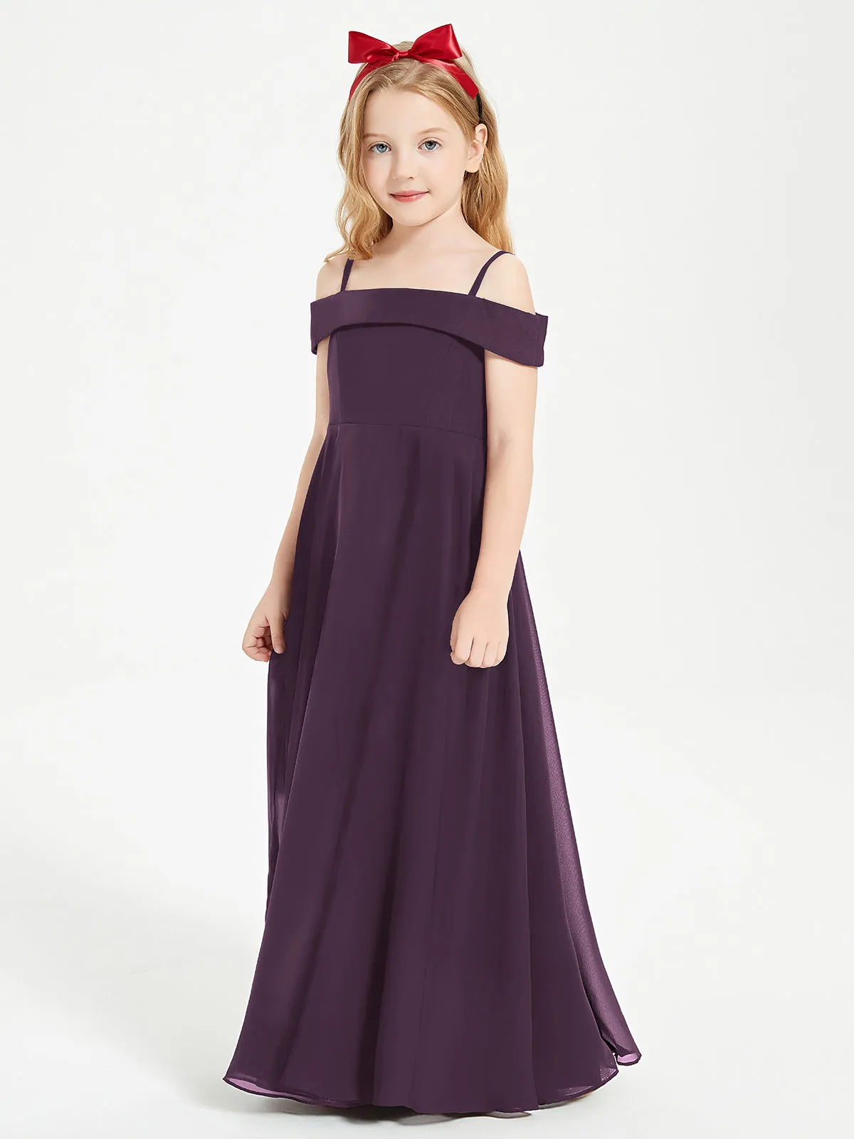 Chic Junior Bridesmaid Dresses Off the Shoulder Plum