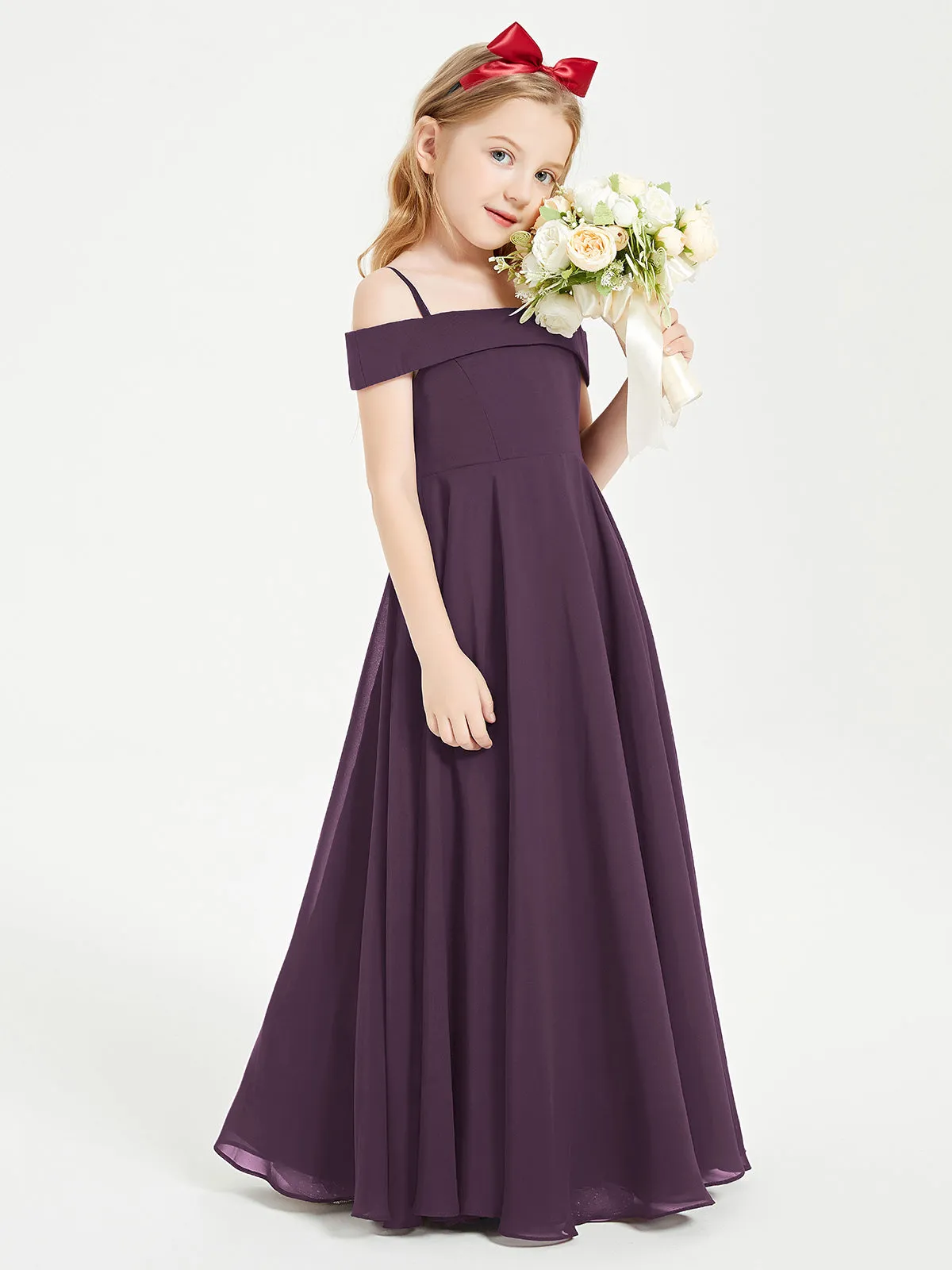 Chic Junior Bridesmaid Dresses Off the Shoulder Plum