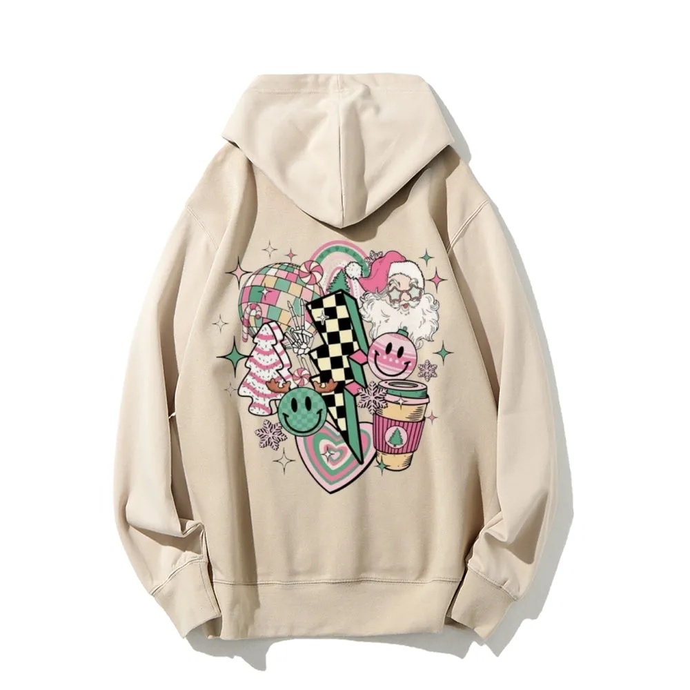 Christmas Festival Graphic Pullover With Kangaroo Pocket Hoodies