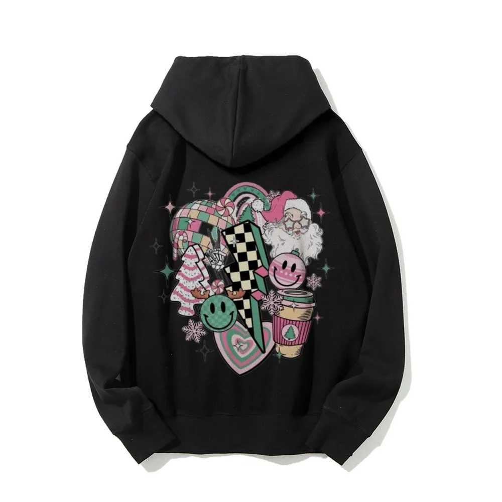 Christmas Festival Graphic Pullover With Kangaroo Pocket Hoodies