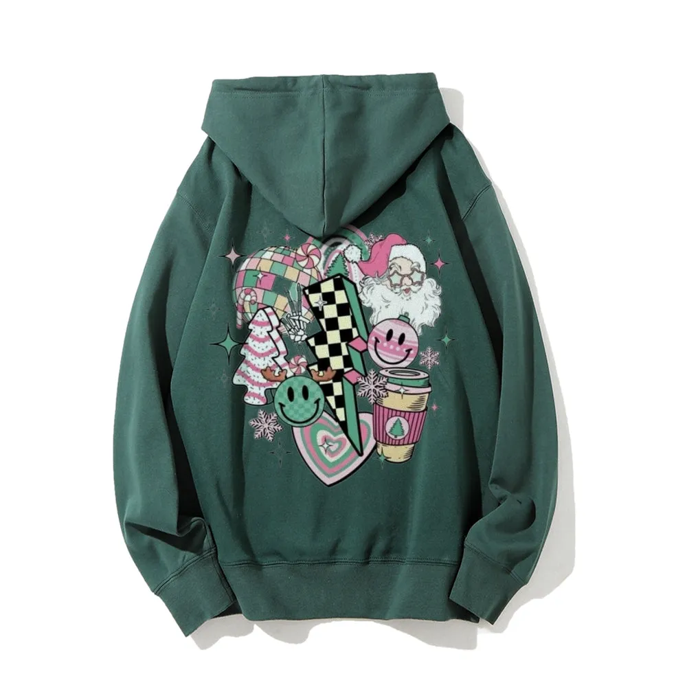 Christmas Festival Graphic Pullover With Kangaroo Pocket Hoodies