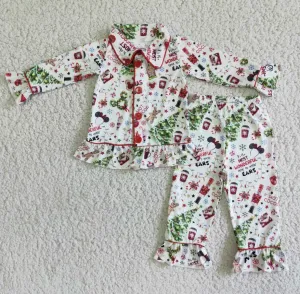 Christmas Tree Print Girls Pajamas Set Cute Kids Pajamas Girls Nightwear 6 A3-29