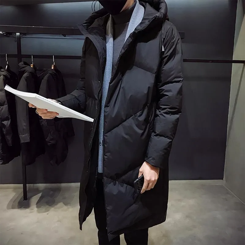 Classic Solid Black Hooded Parka Coat