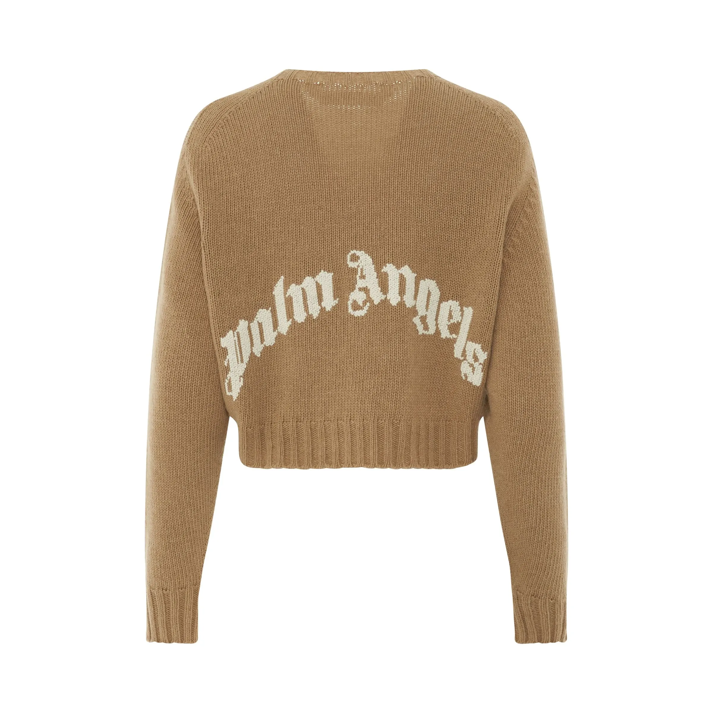 Curved Logo Cropped Sweater in Brown/White