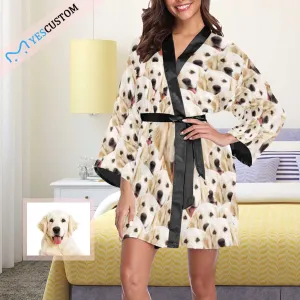 Custom Photo My Pet Women's Summer Short Pajamas Cute Personalized Photo Pajamas Kimono Robe