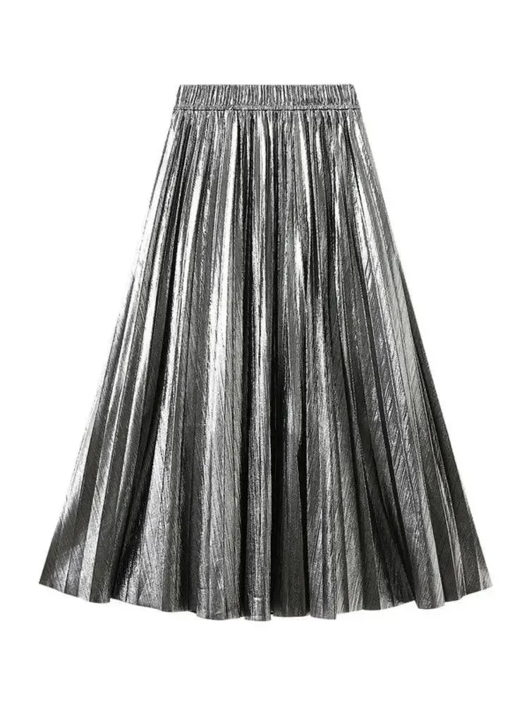 Elegant Metallic Pleated Skirt for Women