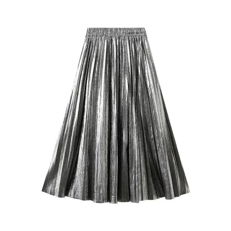 Elegant Metallic Pleated Skirt for Women