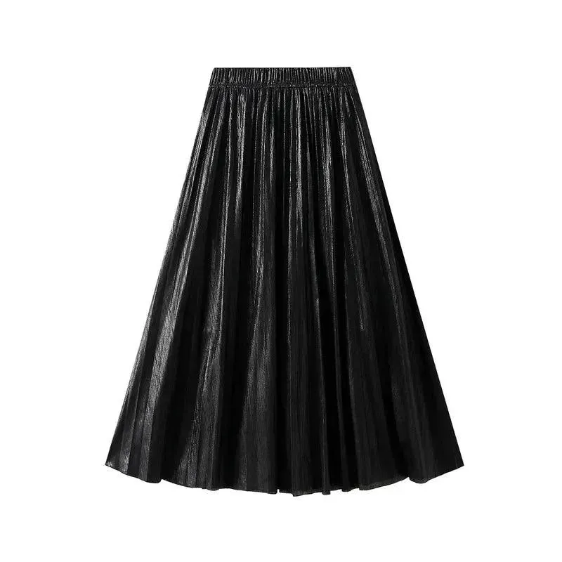 Elegant Metallic Pleated Skirt for Women