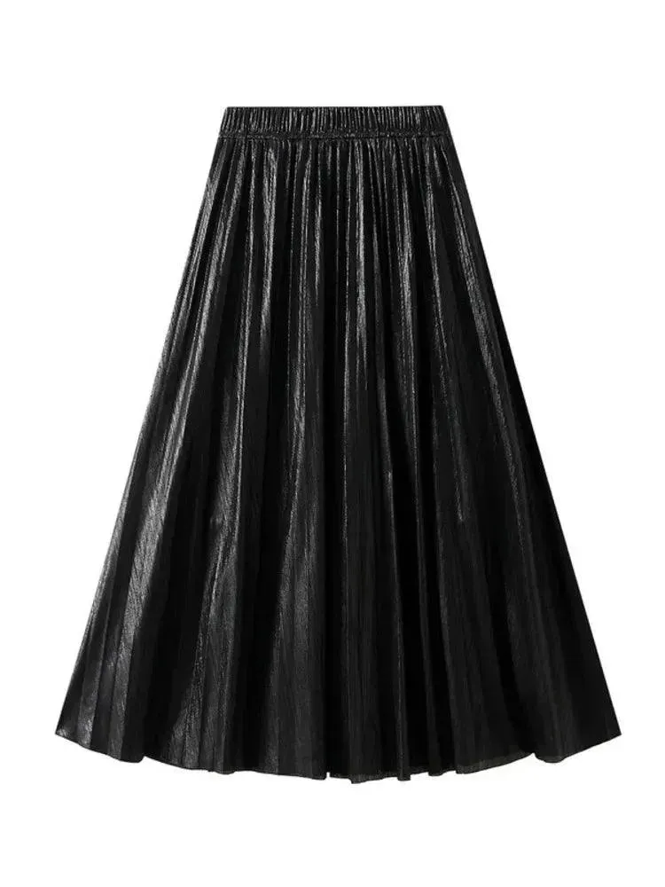 Elegant Metallic Pleated Skirt for Women