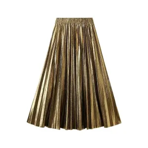 Elegant Metallic Pleated Skirt for Women