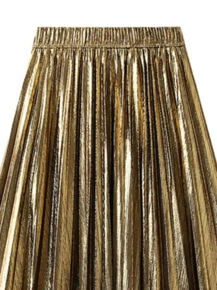 Elegant Metallic Pleated Skirt for Women