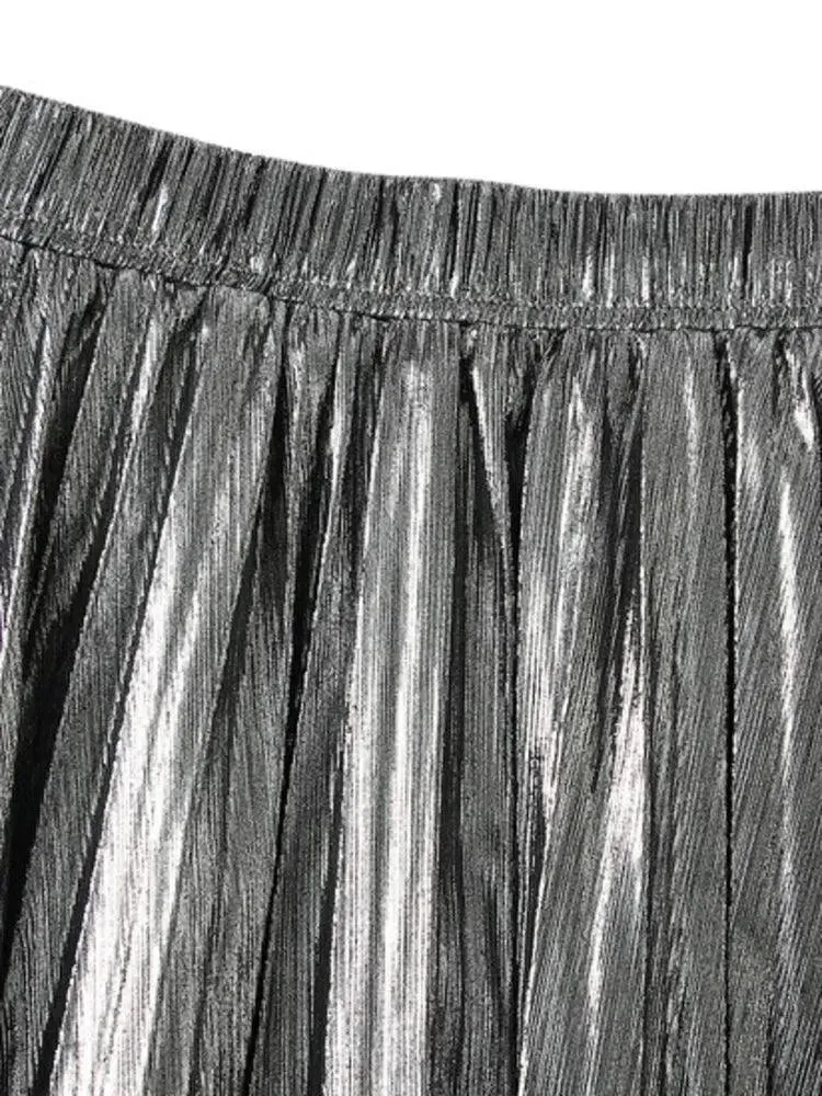 Elegant Metallic Pleated Skirt for Women