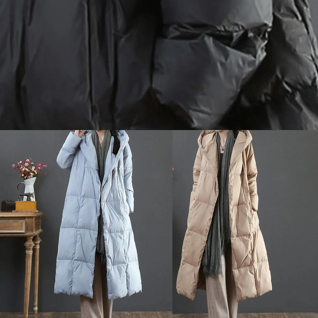 Fine plus size winter jacket coats blue hooded pockets warm coat