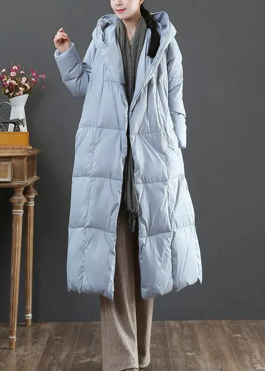 Fine plus size winter jacket coats blue hooded pockets warm coat