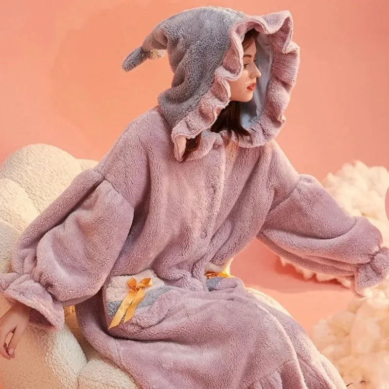 Fluffy Oversized Button Up Hooded Robe