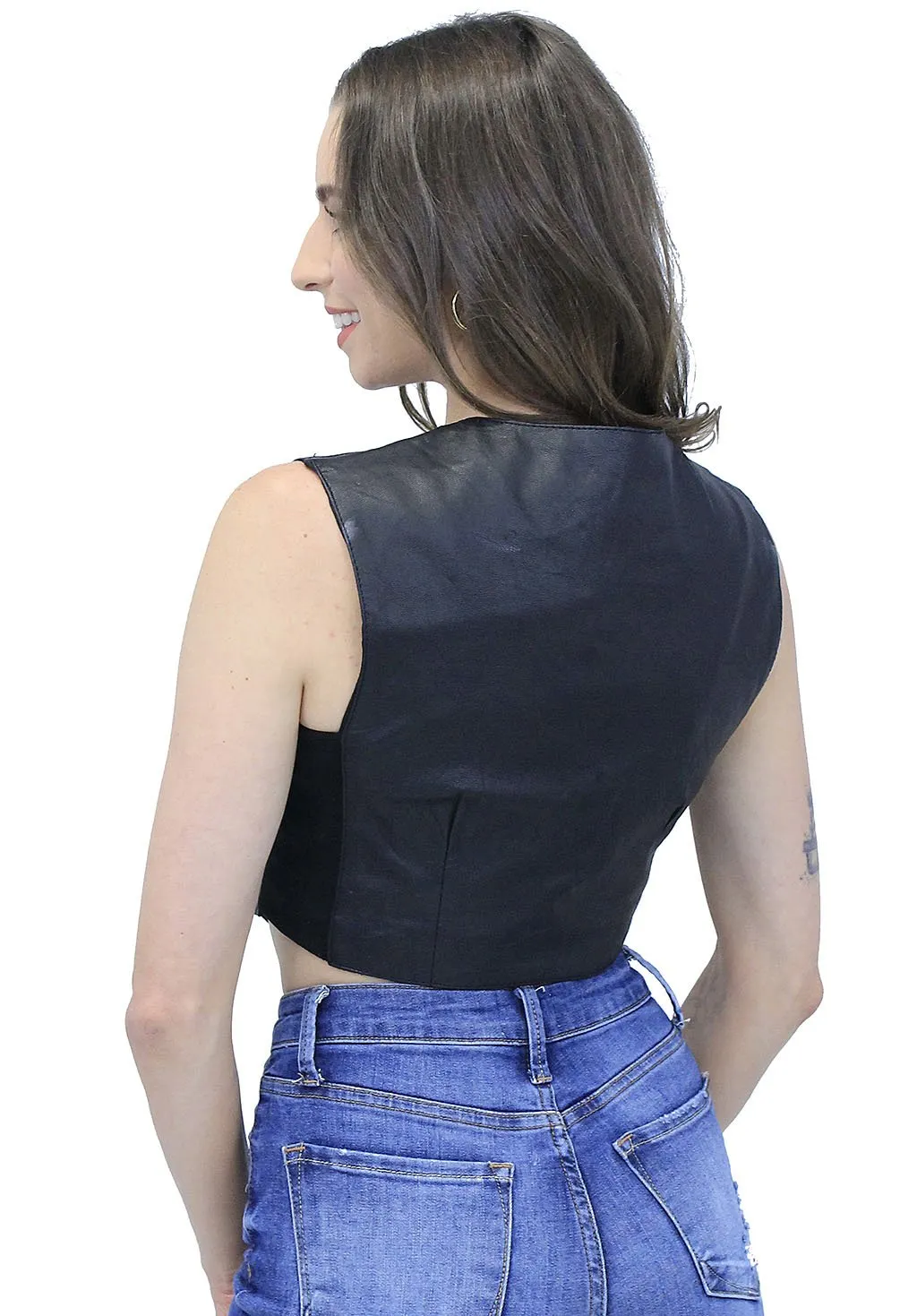 Form Fitting Black Leather Crop Vest #VL1152CK ()