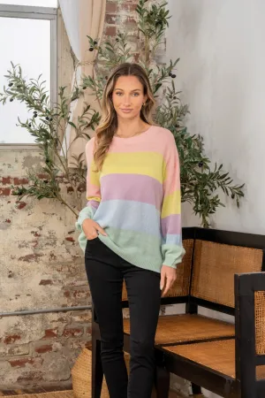 Full Size Color Block Round Neck Dropped Shoulder Sweater