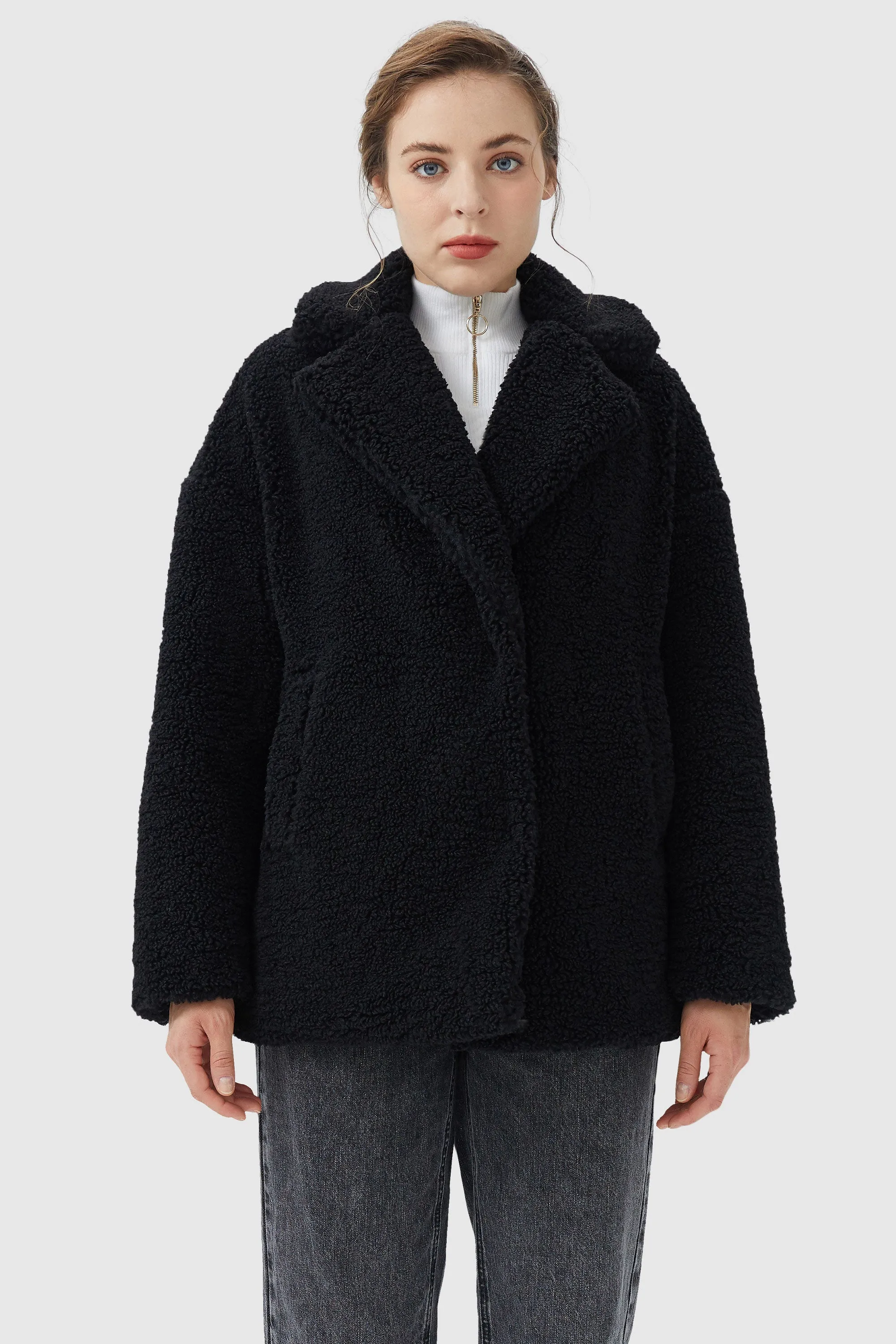 Fuzzy Fleece Lapel Down Coat