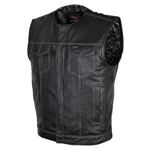 HMM919BP High Mileage Men's Zipper and Snap Closure Leather Club Vest Quick Access Gun Pocket w/Paisley Liner