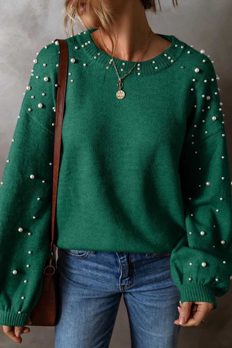 Holiday Green Pearled Sweater